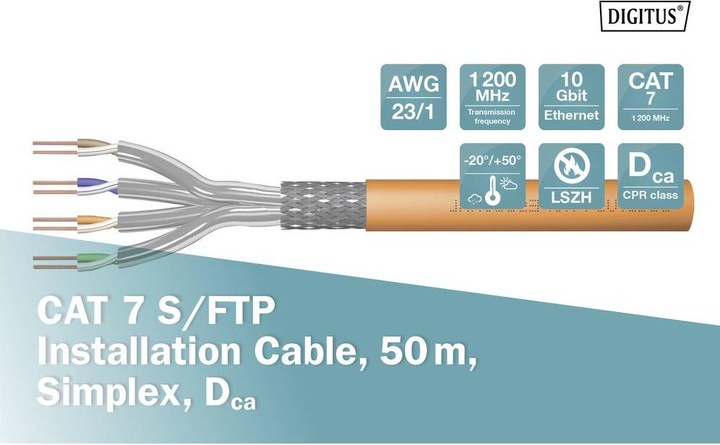 Productafbeelding Digitus Cat.7 S/FTP installatiekabel, 50 m, simplex, Dca (S/FTP, CAT7, 50 m)