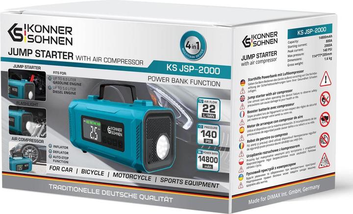 Image du produit Könner & Söhnen Démarreur Avec Compresseur Jsp-2000 (2000 A, 14800 mAh)