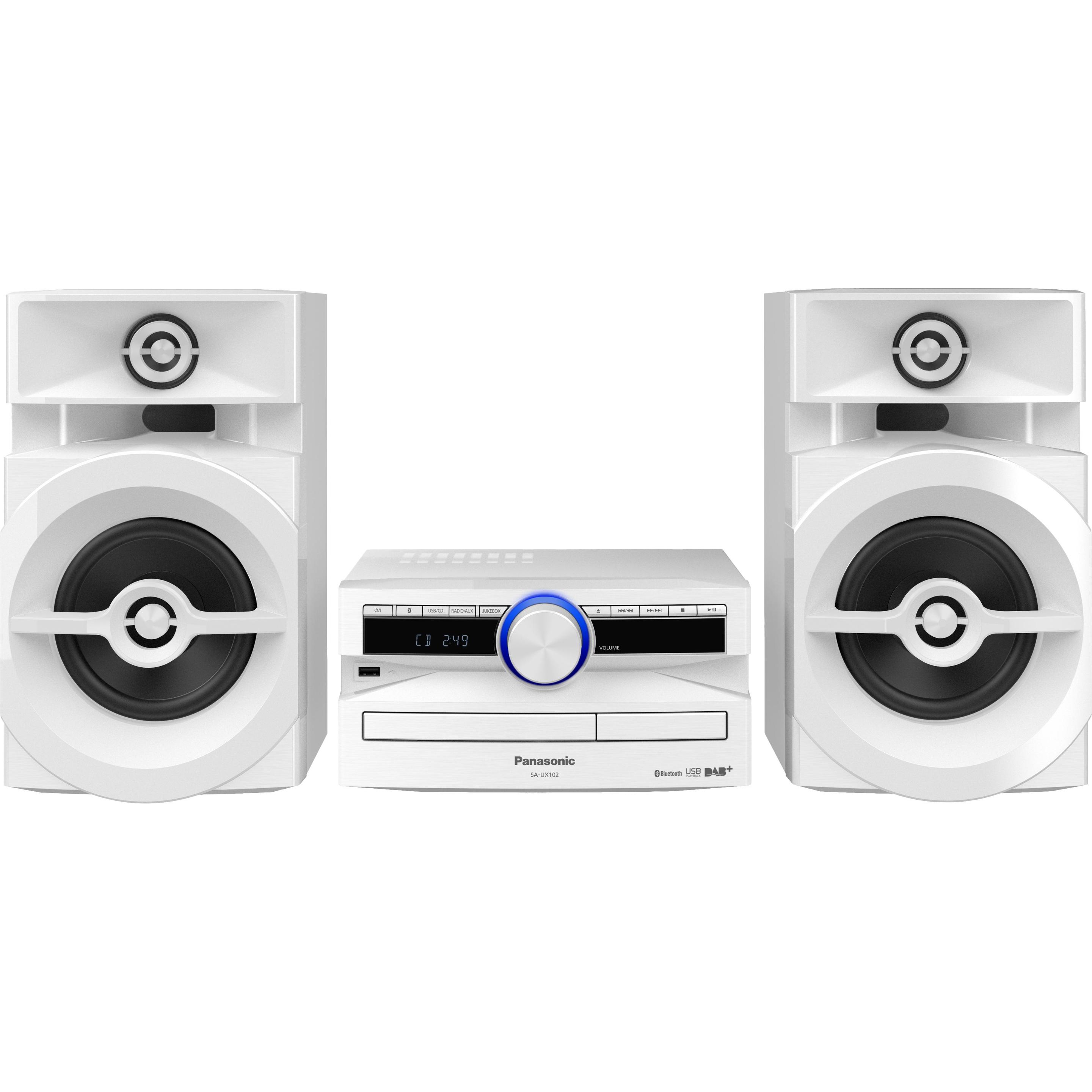 Panasonic SC-UX102 Mini-Heim-Audiosystem 300 W Weiss (CD Player, Bluetooth, 2x 150 W), Stereoanlage,