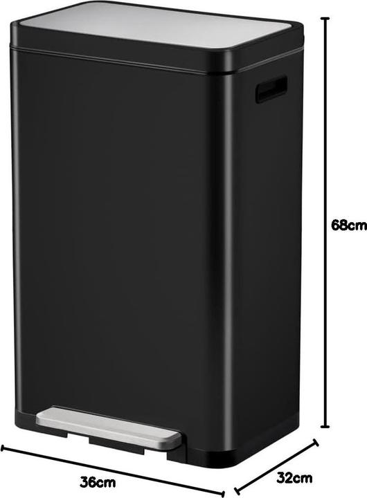 Productafbeelding EKO Treteimer X-Cube Tretmülleimer rechteckig 30 L schwarz mit extra breitem Pedal, gedämpftem Deck (30 l)
