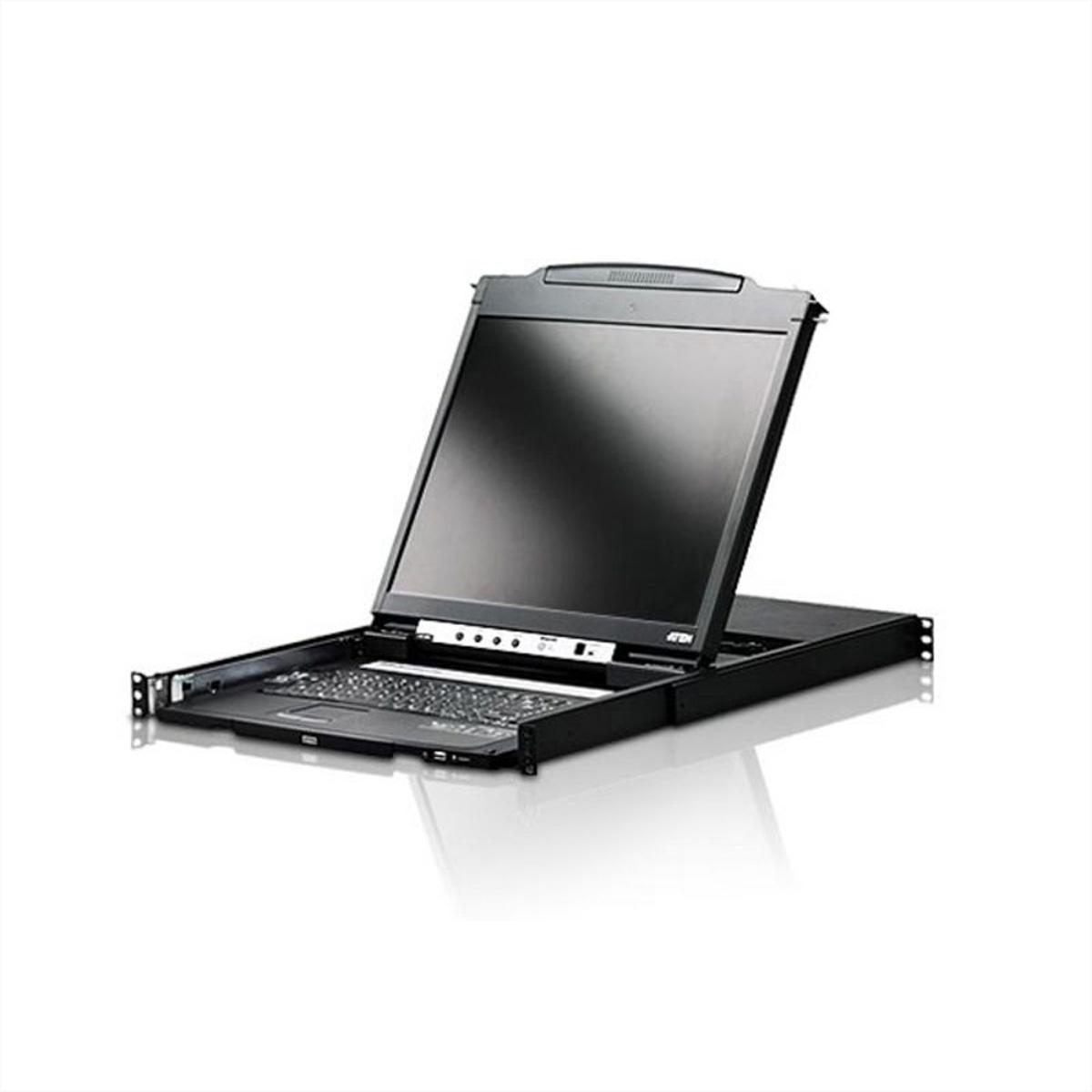 Aten CL5800N CH Dual Rail 19"-LCD-Konsole, 19" 1HE (PS/2-USB, VGA) CH-Layout, KVM Switch, Schwarz
