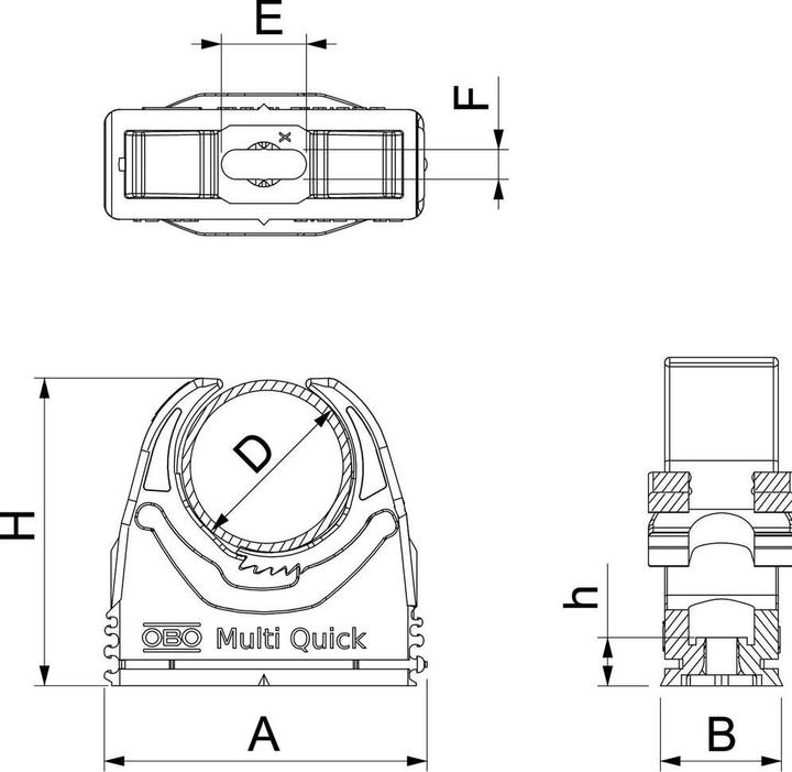Actual product image OBO Bettermann Multi-Quick clamp, metric, M32, clamping range 25- 32 mm, light grey