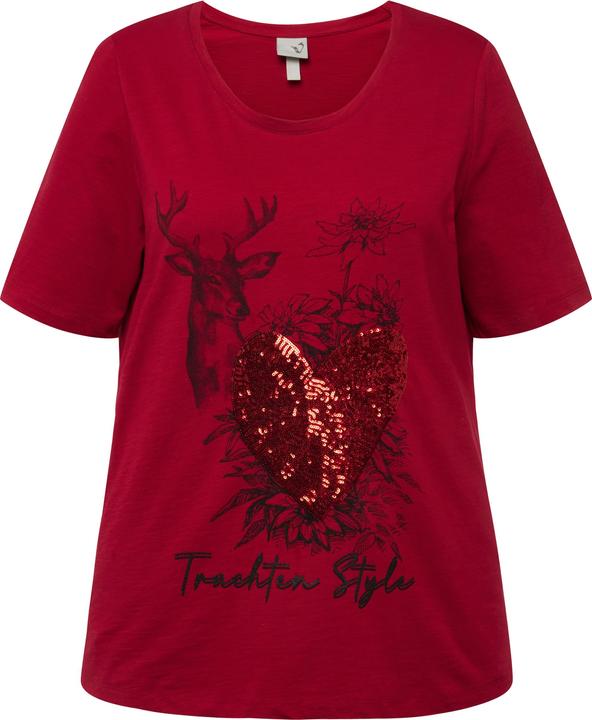 Image du produit Ulla Popken T-shirt à paillettes et motif cerf, col rond et manches courtes (46, 48)