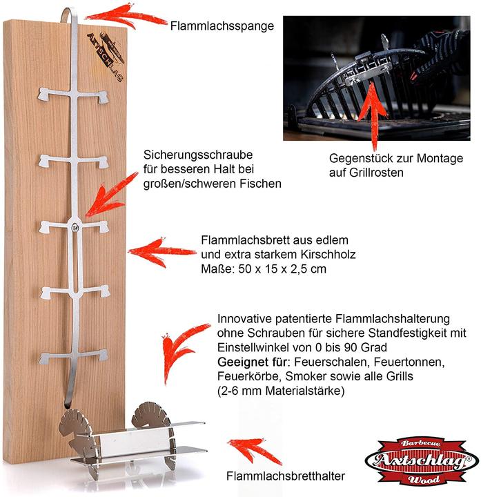Produktbild Axtschlag Flammlachsbrett, Kirschholz, verstellbar