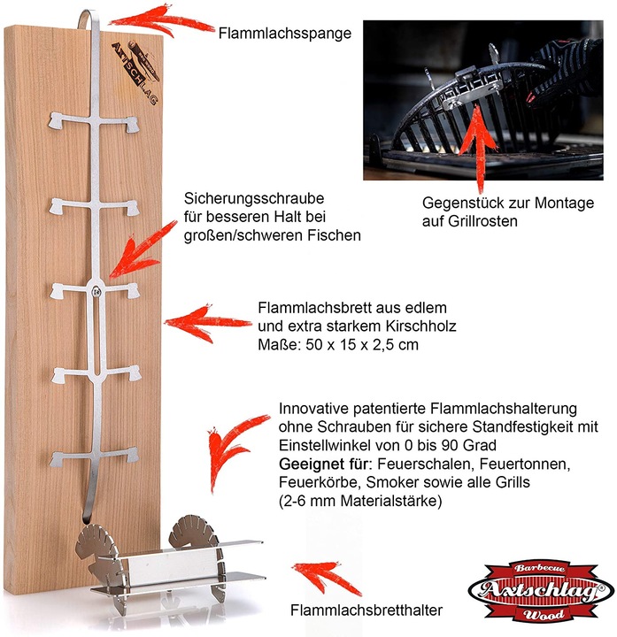 Produktbild Axtschlag Flammlachsbrett, Kirschholz, verstellbar