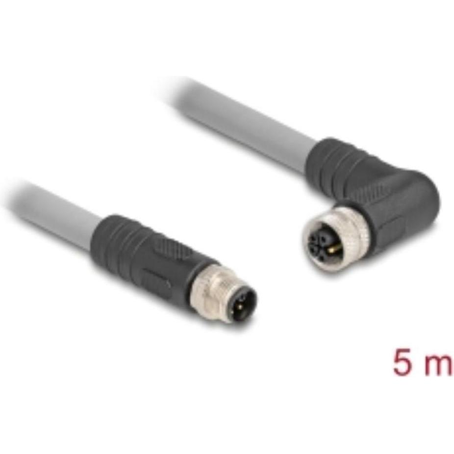 Thumbnail - Delock M12 Kabel L-kodiert 5 Pin Stecker gerade zu Buchse re, Elektronikkabel + Stecker, Grau
