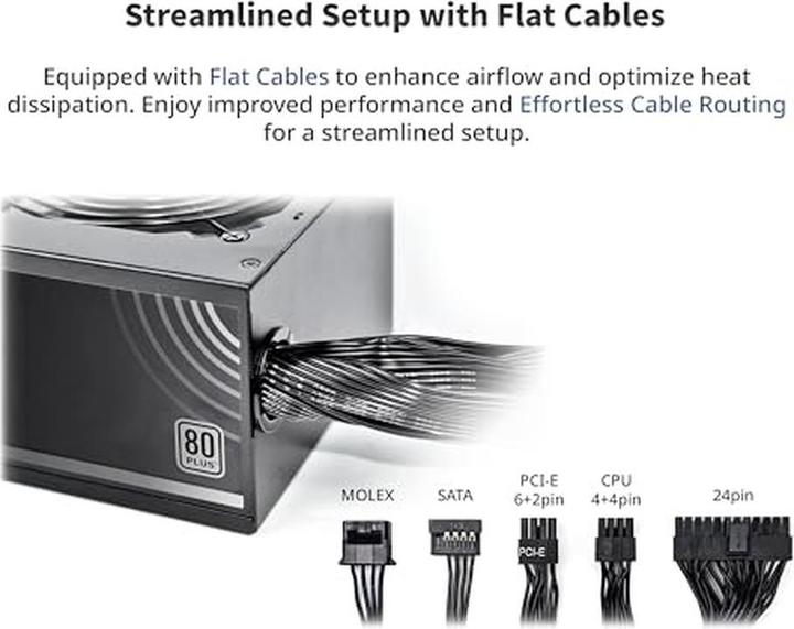 Produktbild Montech Nicht-modulare 80 Plus Weiss zertifizierte PC-Netzteil mit DC-zu-DC-Technologie und 120mm-Lüfter (750 W)