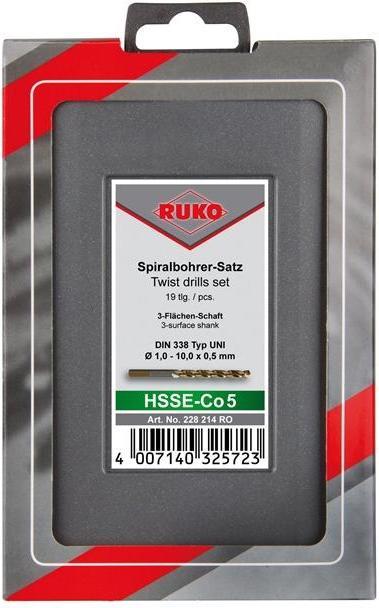 Produktbild Ruko Metall Spiralbohrer Set HSSE Co 5 19teilig DIN 338 3 Flächenschaft 1 (1.0-10 mm)
