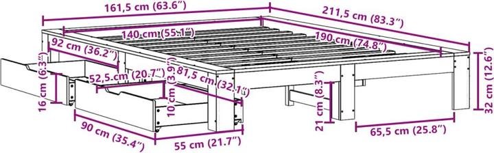 Image du produit vidaXL Bettrahmen (140 x 190 cm)
