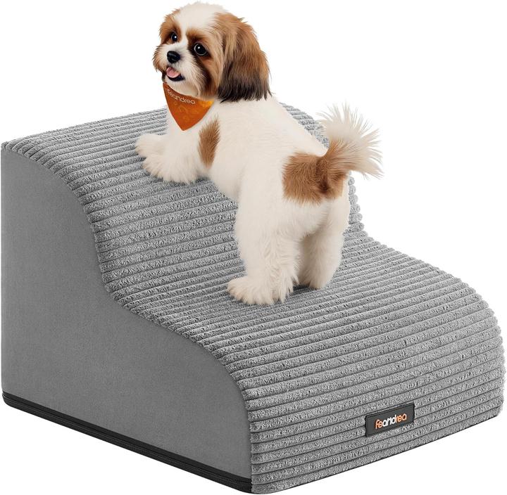 Feandrea Haustiertreppe mit 2 Stufen, abnehmbarer Bezug (Gatto, Cane, Lavabile)