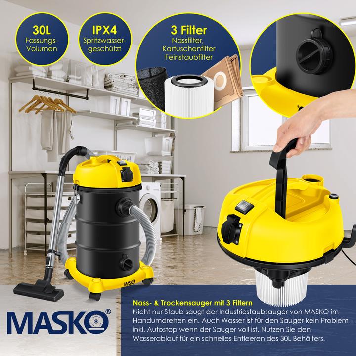 Image du produit Masko Aspirateur industriel 6IN1 Jaune (Aspirateur eau et poussière)