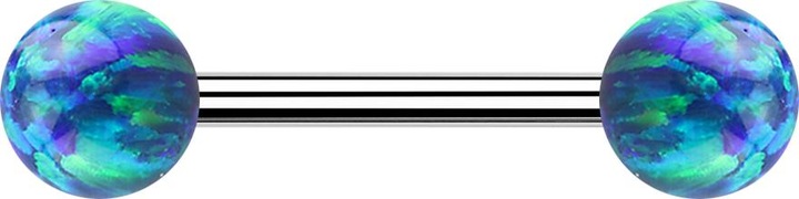 Produktbild Star Piercing Barbell silber mit zwei Kugeln Opal blau (ohne Messing, Chirurgenstahl 316L)