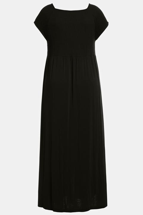 Actual product image Ulla Popken Solid Smocked Bodice Stretch Knit Maxi Dress (46)
