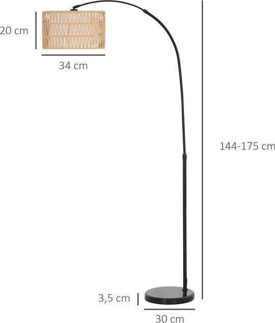 Actual product image Swisshandel24 Stehlampe mit Hanfseil-Schirm, höhenverstellbar, Fussschalter, Metall, Schwarz (E27)