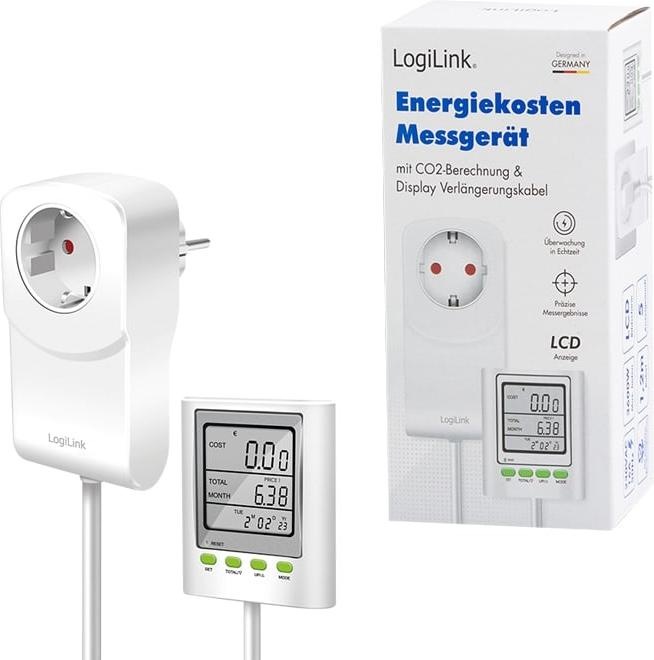 Immagine prodotto LogiLink Misuratore di costi energetici con calcolo delle emissioni di CO2 e cavo di prolungamento