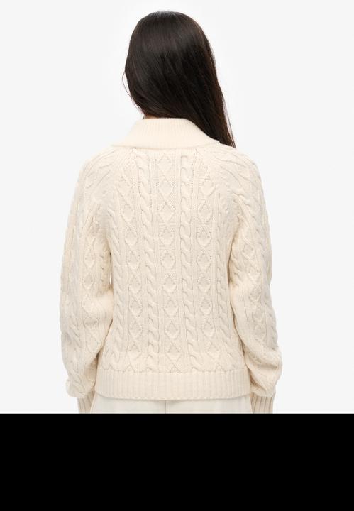 Produktbild Superdry Schmaler Strickpullover mit halbem Reissverschluss und Zopfmuster (XXS)