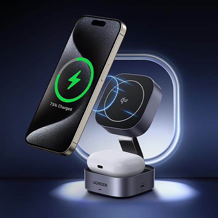 Produktbild Ugreen 2-in-1 Qi2 Magnetische faltbare Ladestation (15 W)