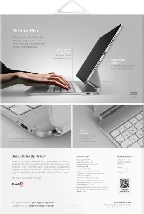 Produktbild Uniq Case Venno Pro Magnetic Smart with keyboard for iPad Air 11" (2024/25) | Air 10.9" (2022/20) ca (White)