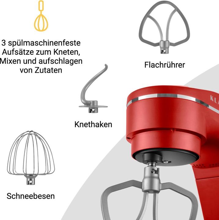 Produktbild KLAMER Küchenmaschine, Knetmaschine mit 6 Liter Edelstahl Schüssel (1800 W)