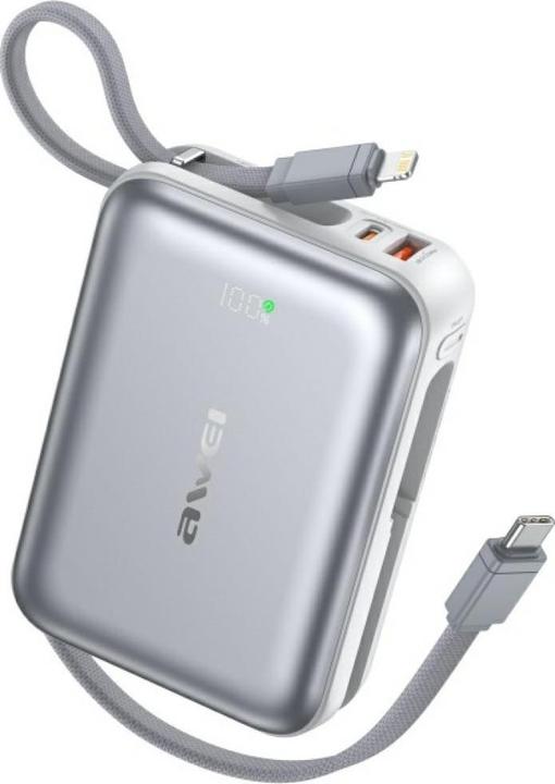 Awei Power bank C03 20000mAh USB-A/USB-C + Lightning/USB-C cables silver (20000 mAh, 45 W)