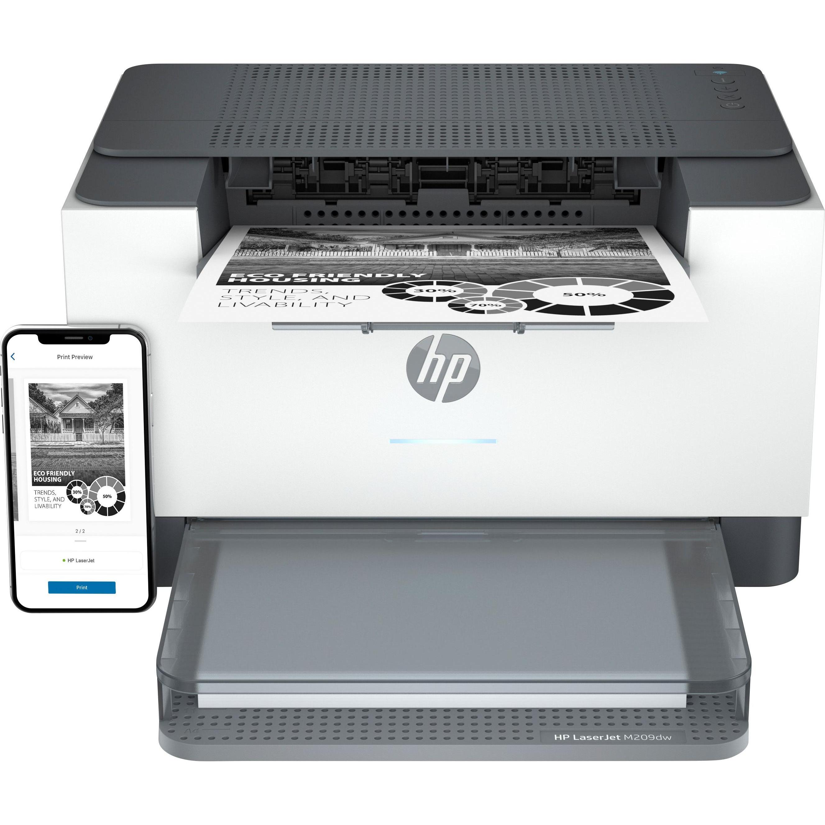 HP LaserJet M209dw (Laser, Schwarz-Weiss), Drucker, Weiss