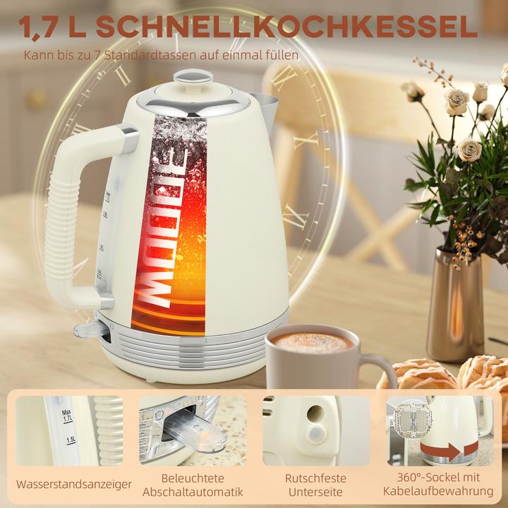 Produktbild Homcom Kocher-Toaster-Set Edelstahl, Kunststoff Cremeweiss (1.70 l)