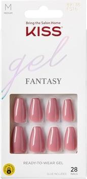 Actual product image KISS Gel Fantasy Press On Nails Pink Medium Coffin Shape 28 Nails 2g Glue 1 Manicure Stick 1 Mini File Re (Pink)