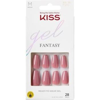KISS, Nail art + Unghie finte, Gel Fantasy Press On Nails Pink Medium Coffin Shape 28 Nails 2g Glue 1 Manicure Stick 1 Mini File Re (Pink)