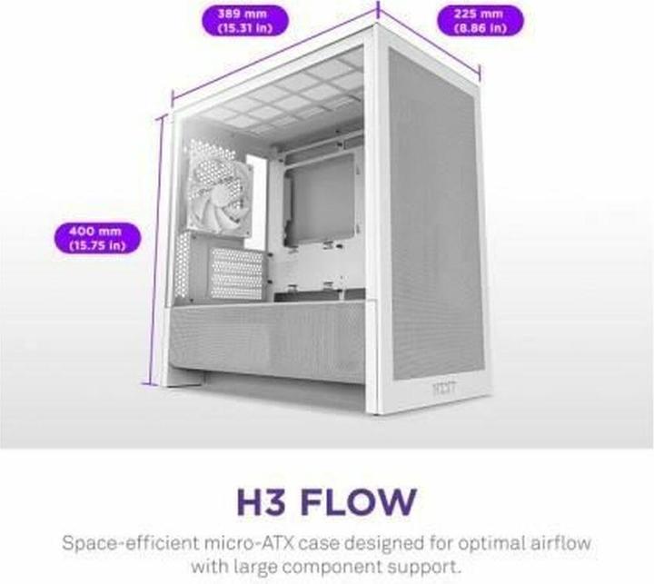 Produktbild NZXT H3 Flow (2025) All White Midi Tower ATX Gaming Gehäuse weiss mit Glasfenster (mATX, Mini-ITX)