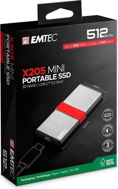Immagine prodotto Emtec SSD 3.2Gen2 X205 512GB Portable (0.51 TB)