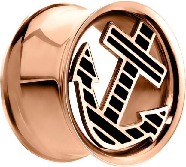 Immagine prodotto Star Piercing Tunnel svasato in oro rosa con ancora (senza ottone, Acciaio chirurgico 316L)