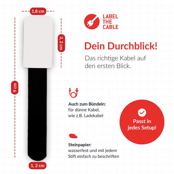 Actual product image Label-the-cable LTC CABLE TAGS, Klett Kabelfahnen beschriftbar 10er Set schwarz (Velcro cable ties, 90 mm, 10 pcs.)