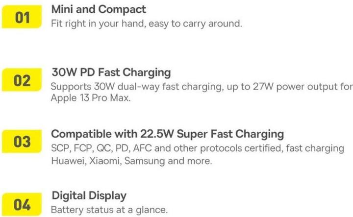 Image du produit Baseus Powerbank Adaman2 10000 mAh, 2xUSB, USB-C, 30 W (noir) (10000 mAh, 30 W, 37 Wh)