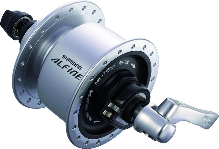 Immagine prodotto Shimano Dinamo a mozzo ALFINE DH-S501 100 m Centre-Lock 36 fori 6V/3.0W QR argento (Freni a disco Center Lock)