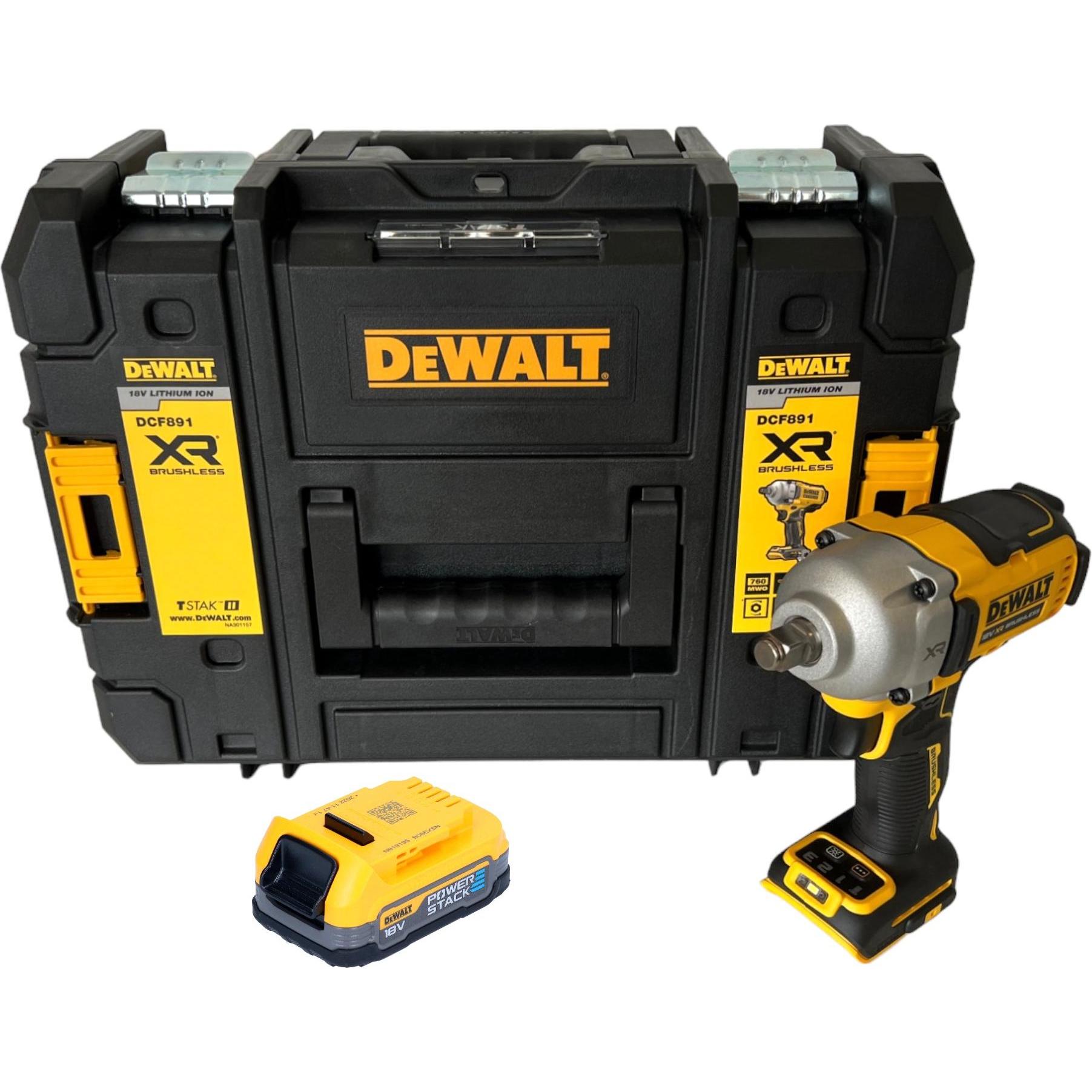 Thumbnail - DeWalt, Bohrmaschine + Akkuschrauber, DCF 891 NT Akku Schlagschrauber 18 V 1084 Nm 1/2" Brushless + 1x Powerstack Akku 1...