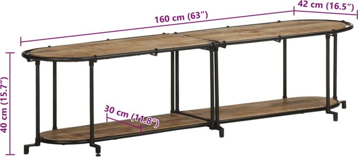 Image du produit VidaXL Armoire TV Lowboard Meuble TV Meuble en bois de manguier brut (160 x 42 x 40 cm)