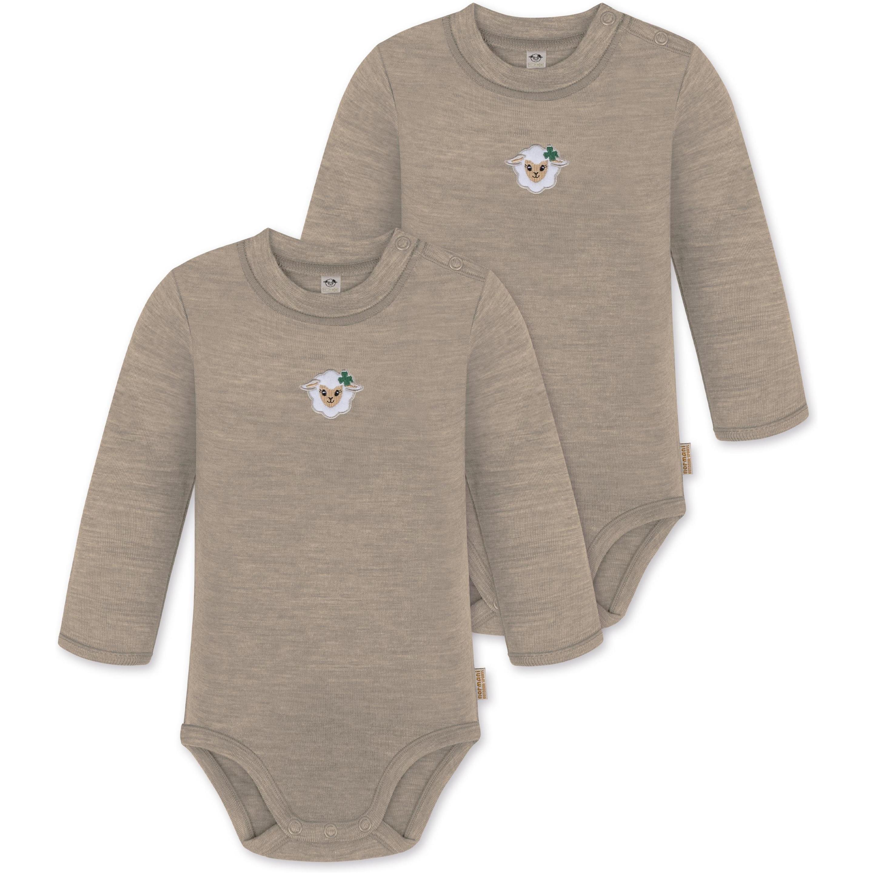 Normani, Herren, Body, 2er Pack Baby Merino Langarmbody „Tuai" - 9397, Beige, (56)