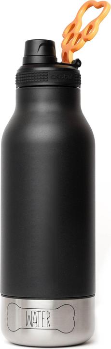 Asobu - Dog Bowl Buddy - Bouteille en acier inoxydable avec 2 écuelles Noir