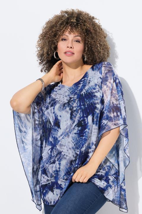 Immagine prodotto Ulla Popken Blusa a doppio strato dal taglio oversize con scollo a girocollo e mezze maniche (42, 44)