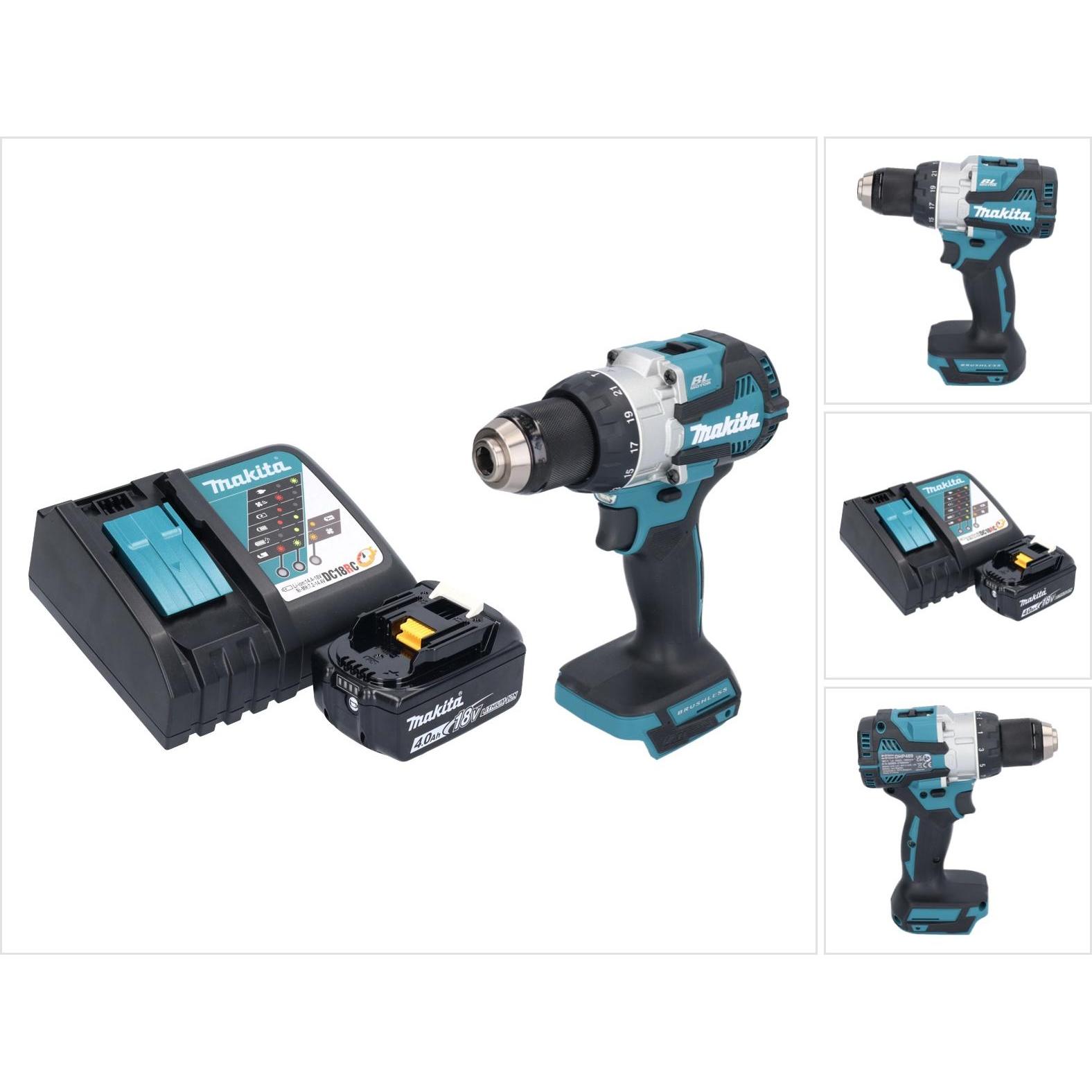 Makita, Bohrmaschine + Akkuschrauber, DHP 489 RM1 Akku Schlagbohrschrauber 18 V 73 Nm Brushless + 1x Akku 4,0 Ah + Ladeg...