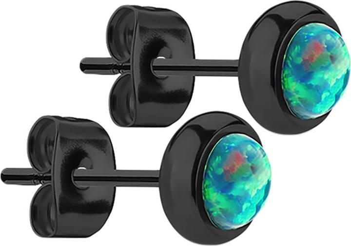 Image du produit Star Piercing Boucles d'oreilles noires avec opale verte (sans laiton, Acier chirurgical 316L)