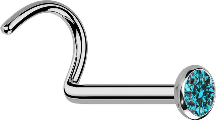 Actual product image Star Piercing Nasenstecker gebogen silber mit flacher Halbkugel Kristall aqua (without brass, Titanium)