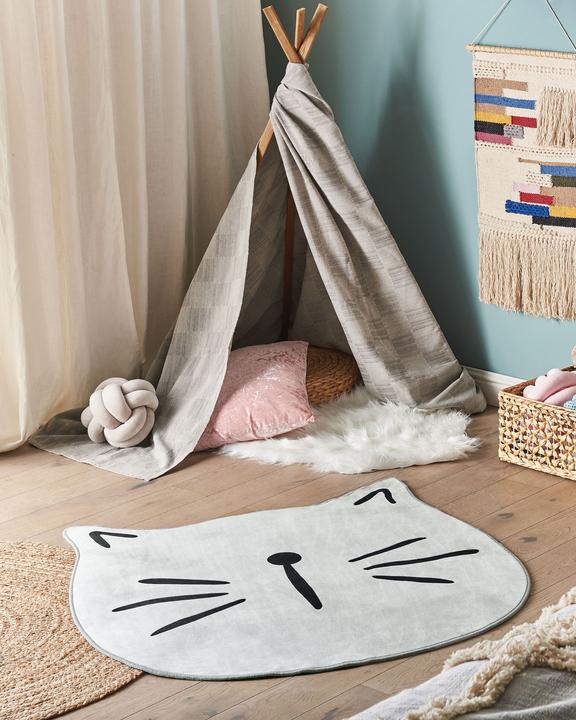 Produktbild Beliani Kinderteppich grau ⌀ 100 cm Katzenmotiv Kurzflor KITTY (100 x 100 cm)