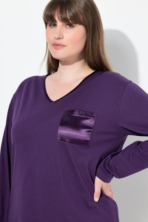 Produktbild Ulla Popken Pyjama, Satin-Brusttasche, V-Ausschnitt, Langarm (68)