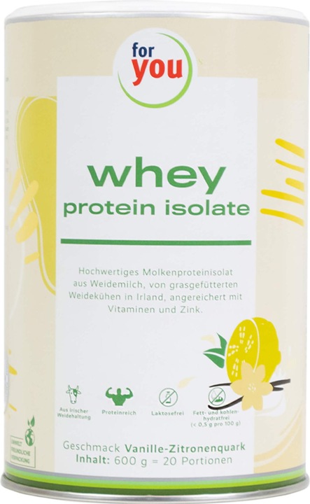 Produktbild For You whey protein isolate - Vanille-Zitronenquark (Vanille-Zitronenquark, 1 Stk., 600 g)