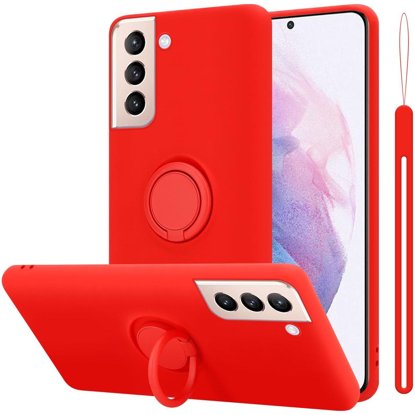 Cadorabo HülleTPU im Liquid Schutz Case Silikon Design mit Ring (Samsung Galaxy S24+), Smartphone Hülle, Rot