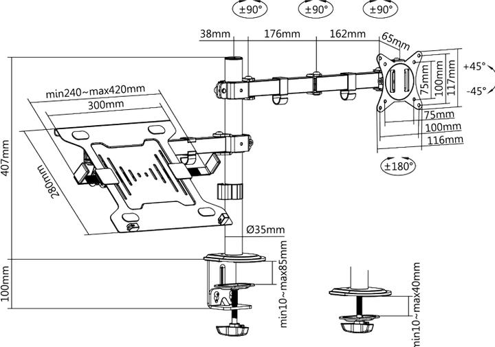 Productafbeelding LogiLink Monitorbeugel 2-voudig, 1732" monitoren, 1015,6" notebooks/tablets (Tabel, 32")