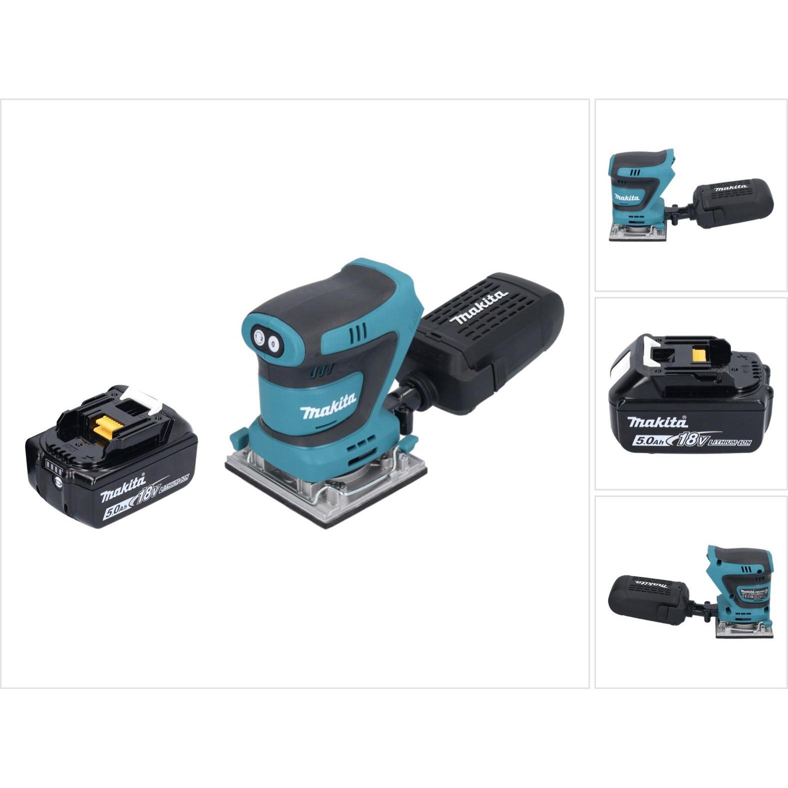 Makita, Schleifmaschine + Poliermaschine, DBO 484 T1 Akku Schwingschleifer 18 V 112 x 102 mm + 1x Akku 5,0 Ah - ohne Lad...