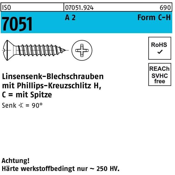 Reyher, Schrauben, Blechschraube ISO 7051 LISEKO m.Spitze/Kreuzschlitz-PH 2,9 x 19 -C-H A 2 (1000 Schrauben pro Stück)