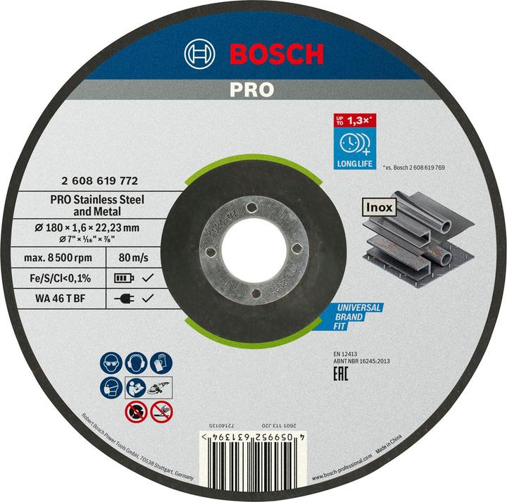 Bosch Professional Zubehör PRO Stainless Steel and Metal cutting disc, 180 x 1.6 x 22.23 mm